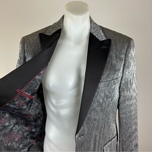 Tallia Silver Metallic Blazer with Black Accents